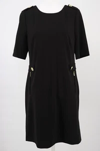 Calvin Klein Dress Womens 12 Black Modern Sheath Short Sleeve Gold Accents New - Picture 1 of 11
