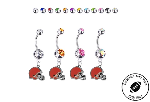 Cleveland Browns Silver Belly Button Navel Ring - Customize Gem Color - NEW Cover