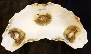 Oyster Shell Candy Dish Tray w. Imprinted Ducks & Gold Edges  - Foto 1 di 6