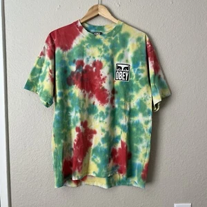 Obey Tie Dye T-Shirt Men Large Graphic Logo Front & Back 100% Cotton - Picture 1 of 8