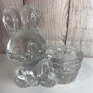 Goebel Crystal Easter Bunny Rabbit with Basket Candle Stick Holder 4.25” Tall - Picture 1 of 7