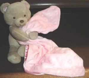Carters Huggable Plush White Bear Pink DOT Blanket Baby PLUSH Toy Lovey GIRLS - Foto 1 di 4