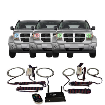 Kit de faros antiniebla y halo RGB multicolor WIFI para Dodge Nitro 07-12 Foto 1 de 4