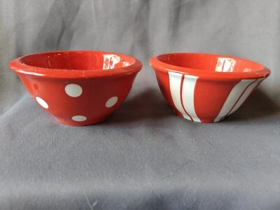 Terramoto Holiday Rayas Rojas Blanco Polkadot Cerámica Cuenco Set Menta Caramelo  Foto 1 de 4