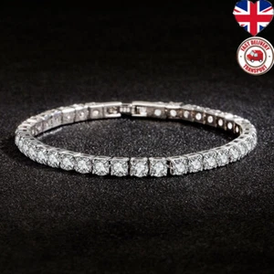 925 Sterling Silver MADE WITH DIAMOND CRYSTALS Tennis Bracelet Gift - UK Seller - Picture 1 of 8