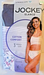 Jockey 3 French Cut Panties Cotton waistband 1485 Plum Stripe Floral sz 8 Elance - Picture 1 of 4