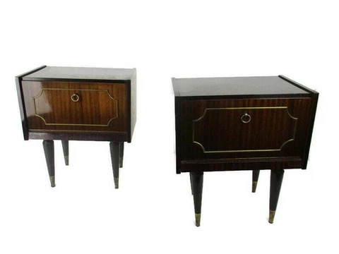 Pair Couple Double Vintage Nightstands End tables Mid Century Modern Wood Retro Cover