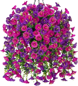 Artificial Hanging Flowers with Basket Outdoors Fake Flowers Plants,3 PCS Faux S - Picture 1 of 12