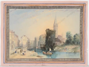 "Continental Cityscape (Belgium?)", Watercolor from Grand Tour, 1840/50 - Picture 1 of 1