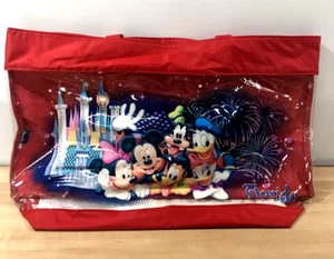 Disney Tote Bag Red/Clear See Thru Florida Beach Travel Shopping 18x14 Vintage - Picture 1 of 7