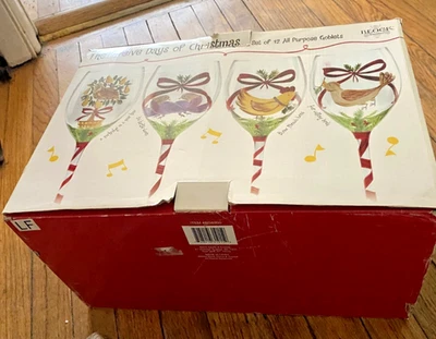 Block Twelve Days of Christmas Goblets Hand Painted Decorated Wine Glasses - Image 1 of 4