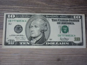 SERIES 2001 $10 DOLLAR BILL FEDERAL RESERVE NOTE FANCY 3 OF A KIND OLD MONEY - Picture 1 of 2