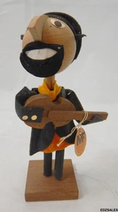 Frank Meisler Figure - Handmade in Israel Wood Figure Playing Guitar - Picture 1 of 12