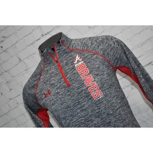 Under Armour Golf Pullover Shirt 1/4 ZIP Men Size Small Atlanta Braves Baseball - Picture 1 of 8
