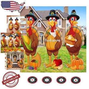 3 Stück Thanksgiving Türkei Hof Schilder - bunte Außendekoration 32 x 10 Zoll - Bild 1 von 10