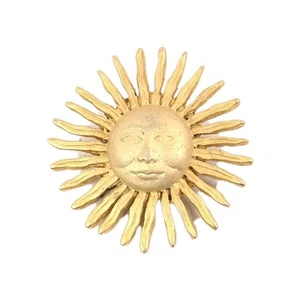 Sunburst Sun Face Smiling Brooch Pin Lapel Unsigned Gold Tone 1-3/4" Round 17g - Picture 1 of 24