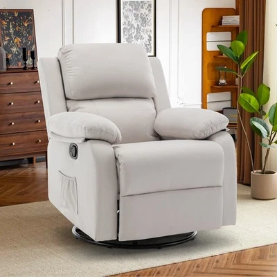Small 360° Swivel Rocker Recliner Chair for Small Spaces for Living Room, Linen - Image 1 of 4