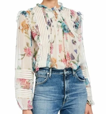 Blusa Top Zimmermann Talla 3 AU 12-14/US 8-10 Noventa y seis Volantes Lineales Floral Foto 1 de 4