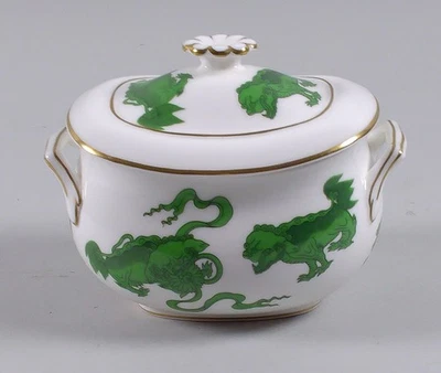 Cuenco de azúcar chino Wedgwood VERDE TIGRE porcelana de hueso con tapa Foto 1 de 4