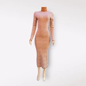 Victor Glemaud 100% Wool Dress Womens S Geomtric Midi Luxury Knit High Neck - Picture 1 of 15