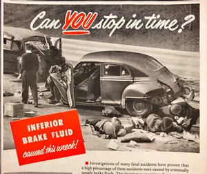 Pubblicità stampa fluido freni arco 1955 orribile scena incidente stradale feriti - Foto 1 di 7