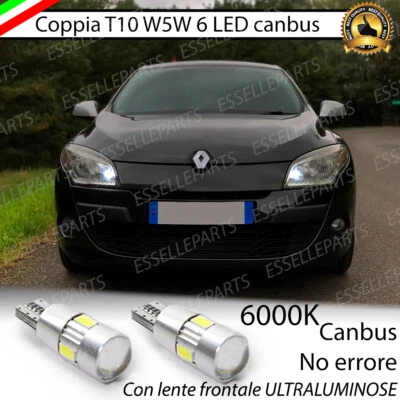 COPPIA LUCI DI POSIZIONE T10 W5W 6 LED RENAULT MEGANE 3 CANBUS 6000K NO ERROR - Immagine 1 di 4