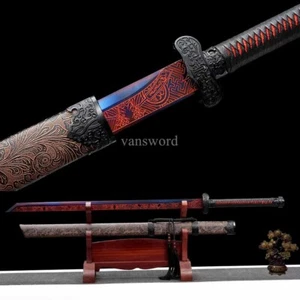 Carbon Steel Chinese Tang Dynasty Dao 唐刀 Sword Purple Blade KIRIHA-ZUKURI Sharp. - Picture 1 of 10