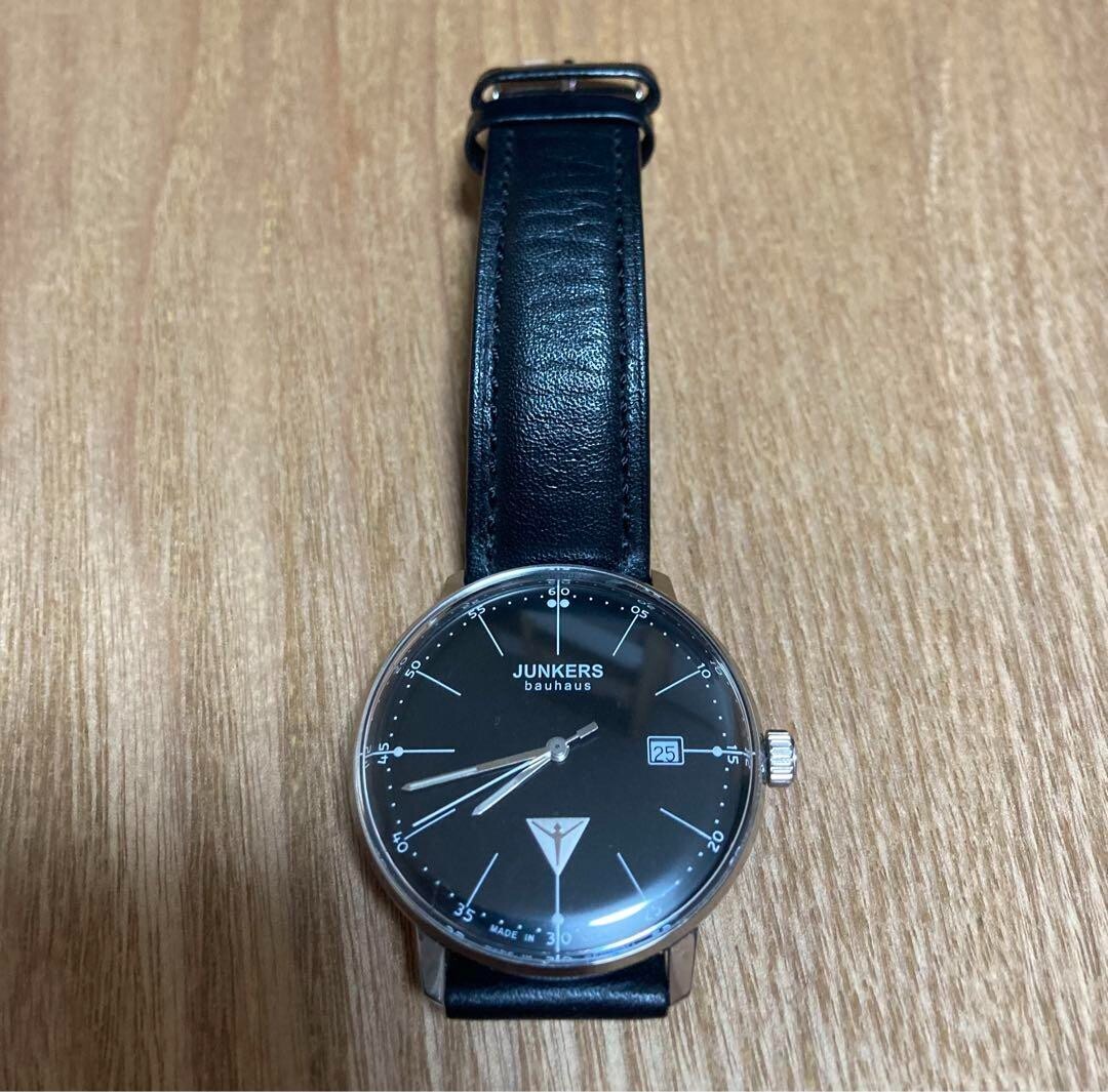 JUNKERS BAUHAUS 6070-2QZ Watch Black Dial Date Indicator Made In