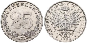 Italy - 25 Exclave 1902 R - Nickel, 4.15g, Ø 21.5mm Km#36 - Picture 1 of 1