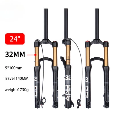 24er XC Mountain Bike Suspension Air Fork Manual Remote Lockout Travel 140mm - Image 1 of 4