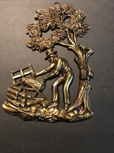 Cast Metal Amish Woodsman Vintage EMIG 7691 Americana Timber Logger Plaque  - Picture 1 of 3