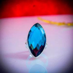Gorgeous Blue Tourmaline Gemstone 925 Sterling Silver Handmade Ring All Size - Picture 1 of 3