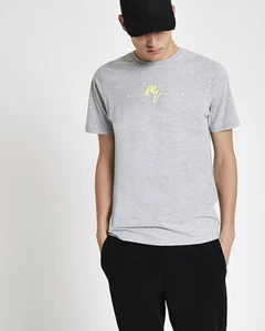 River Island Mens Grey Neon 'Maison Riviera' Slim Fit T-Shirt - Picture 1 of 4