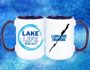 LAKE LIFE NEVER SALTY LONG LAKE, NY 15 OZ COFFEE MUG - Picture 1 of 1