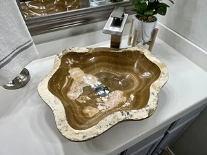 Onyx Stone Sink / Bathroom Vessel Sink / Modern Natural Stone Sink / Handmade - Picture 1 of 10