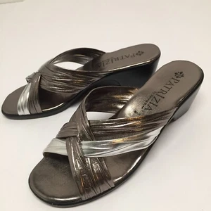 Patrizia By Spring Step Silver/ Gold Metallic Slip On Wedge Sandals Size 37 (7) - Picture 1 of 4