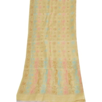 Sánskriti Vintage Crema Dupatta Estola Larga Seda Pura Tejido a Mano Envoltura Hijab/Velo Foto 1 de 4