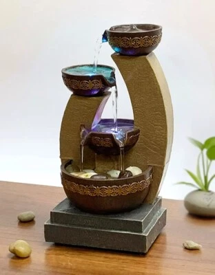 Fuente de cuenco dorado 11" H con luces LED que cambian de color con adaptador Foto 1 de 4