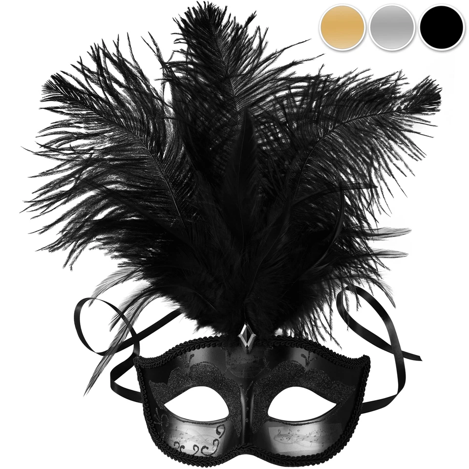 Venezianische Augenmaske mit Federn Damen Oper Maske Ball Ornamente Fasching neu - Bild 1 von 1