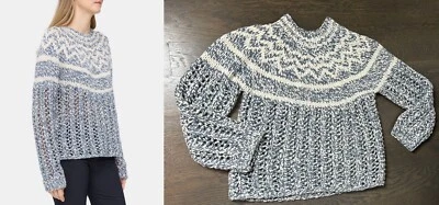 NEW $495 Theory Blue Chevron Sweater in Felted Wool-Cashmere Fair Isle  sz S - Image 1 of 4