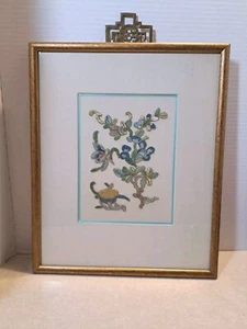 Hilos antiguos chinos vintage bordados en marco con acento metálico florales - Imagen 1 de 7