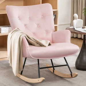 Nursery Rocking Chair,Comfy Velvet Fabric Glider Rocker for Living Room, Bedroom - Picture 1 of 54