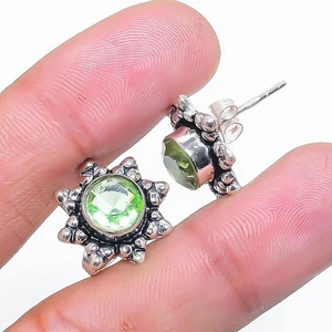 Green Tsavorite Gemstone 925 Sterling Silver Jewelry Stud Earring For Gift - Picture 1 of 1