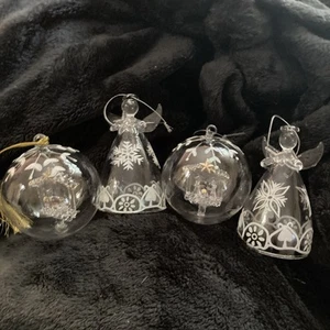 2 Lenox Nativity Blown Glass Christmas Ornament 4” And 2 Blown Glass Angels  - Picture 1 of 7