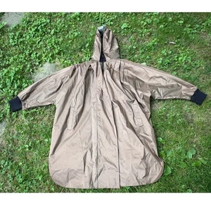 Vintage British Mist Hooded Rain Poncho Coat Cape Plaid Lined Brown - Picture 1 of 9