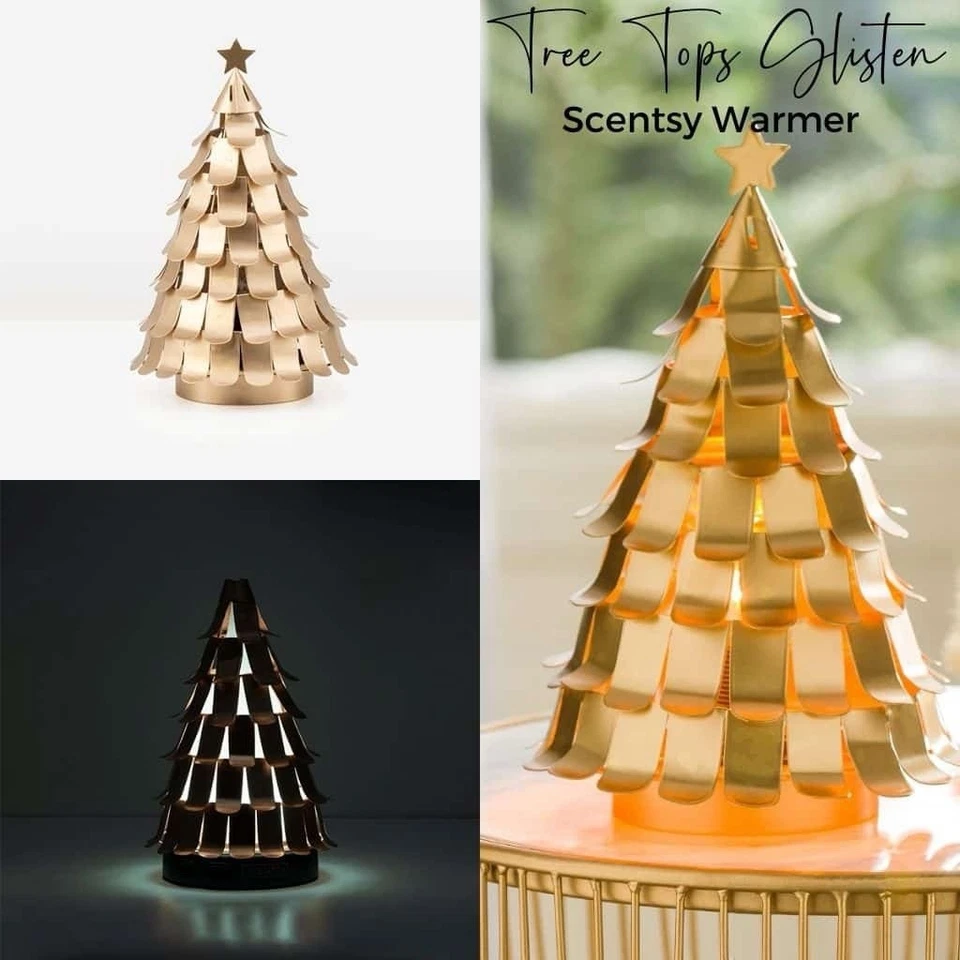Calentador de cera de tamaño completo aromático árbol de Navidad metal dorado brillo copas de árboles NUEVO Foto 1 de 1