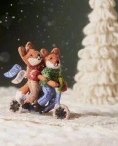 Anthropologie Ornament BUILT FOR TWO 2 Foxes Bike Winter Sweaters Wool 6" NWT - Picture 1 of 1