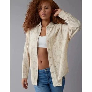 American Eagle Go Big Oversized Eyelet Embroidered Shirt Large - Picture 1 of 11