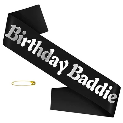 Birthday Baddie Sash with Silver Foil, Black Funny Birthday Sash for Women an... — 第 1/4 张图片