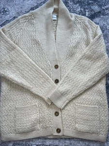 Vintage Men’s Cardigan Swaledale Woollens British Wool Cream Color 44 Inches - Picture 1 of 7